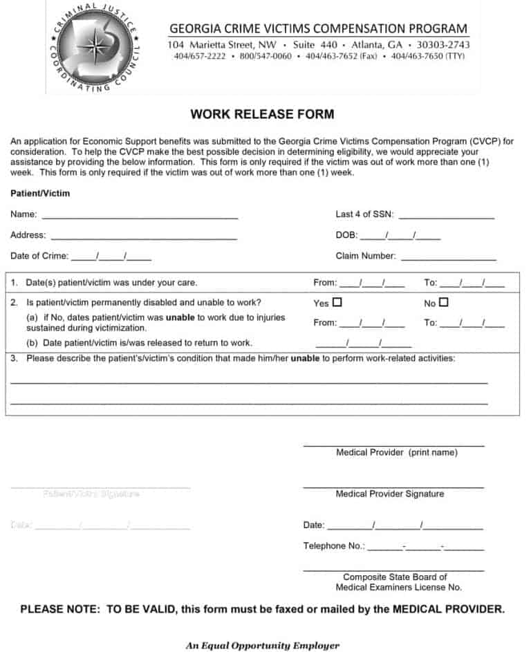 medical release form to return to work Medical Release Form AH